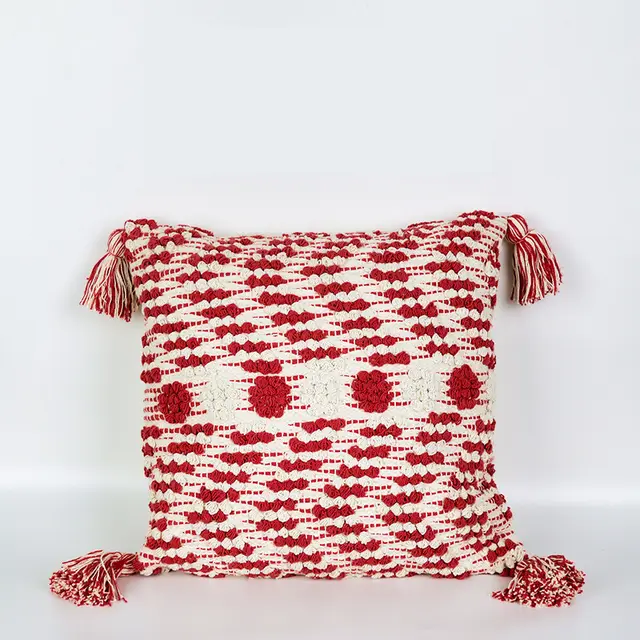 Nordic Minimalist Sofa Pillow Cotton Tassel Cover Red - Shop at LoveMi