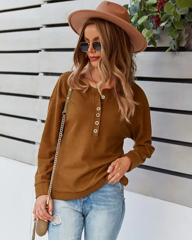 Fashion Women's Solid Color Blouse And Sweater Caramel Colour - Shop at LoveMi