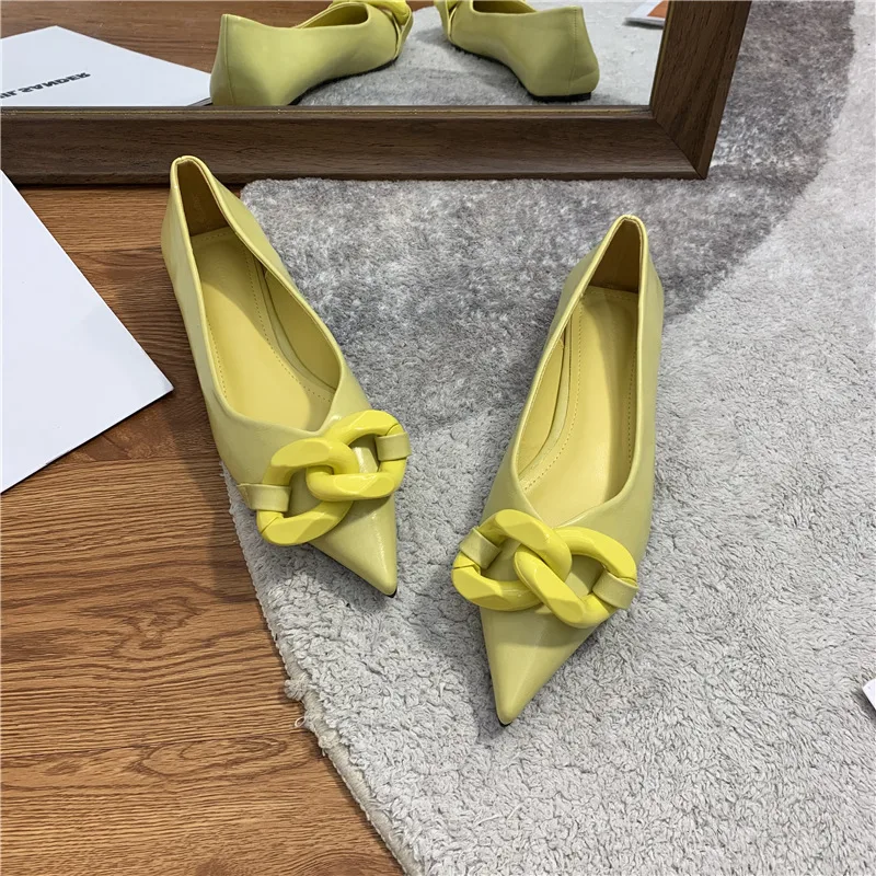 Comfortable Chain Professional Flat Shoes Yellow - Shop at LoveMi