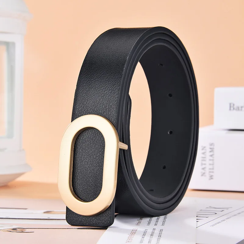 Simple And Versatile Oval Alloy Buckle Ladies Belt - Black