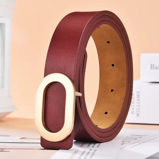 Simple And Versatile Oval Alloy Buckle Ladies Belt Red - Shop at LoveMi