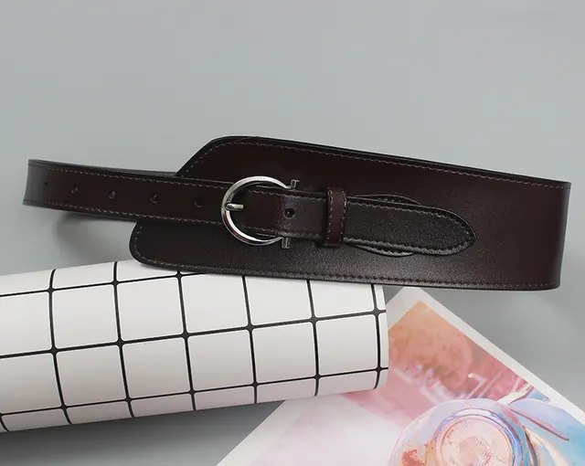 Women's Simple Retro Brown Leather Girdle Dark Coffee - Shop at LoveMi
