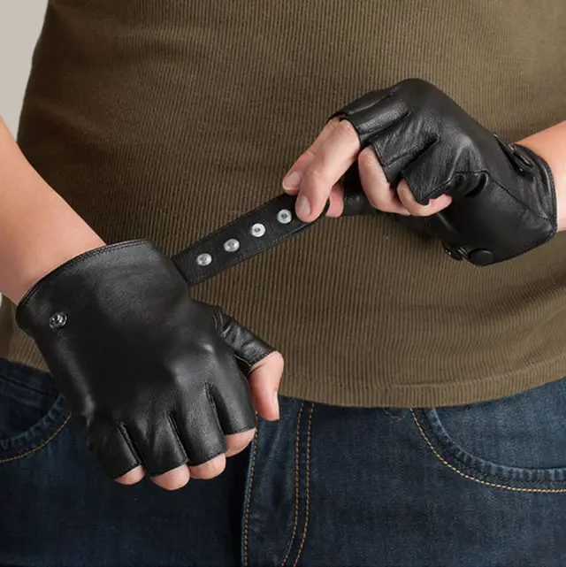Men's And Women's Half finger Leather Gloves Black - Shop at LoveMi