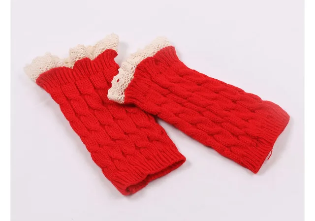 Women's Warm Lace Lengthened Knitted Half finger Gloves Red - Shop at LoveMi