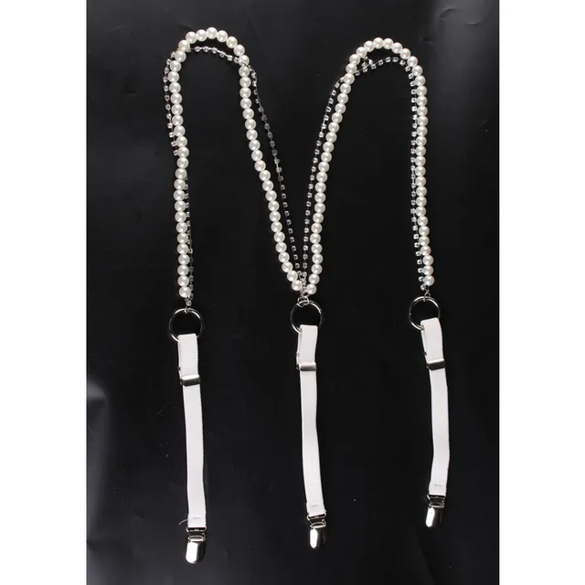 INS Trend Elastic Elastic Suspender Belt Rhinestone Chain Sling Belt White - Shop at LoveMi