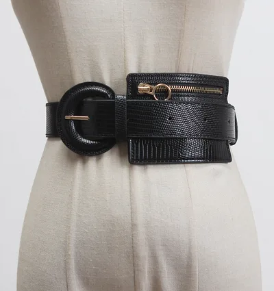 Fashion Stitching Zipper Small Leather Waist Seal Black - Shop at LoveMi