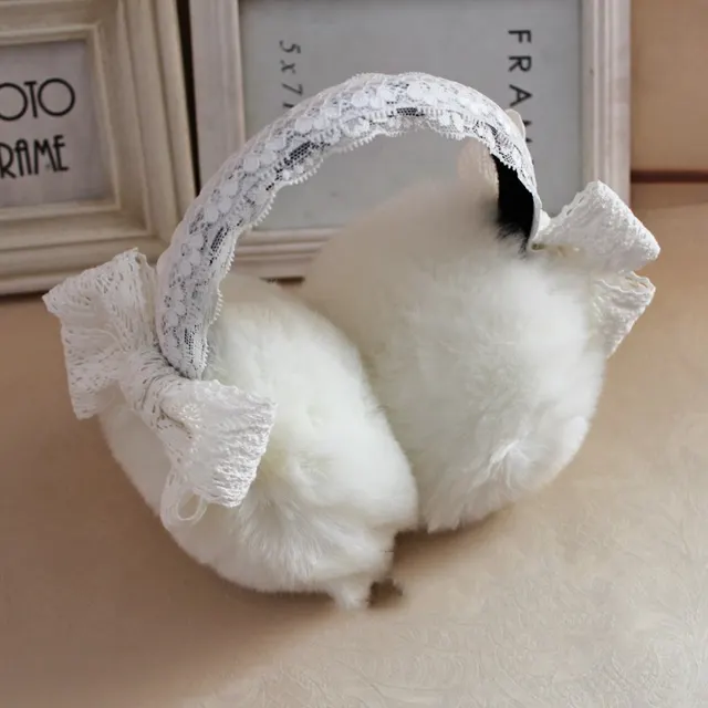 Oversized Bow knot Ear Bag Female Cute Trendy Plush Ear Protection White Cotton Thread Style - Shop at LoveMi