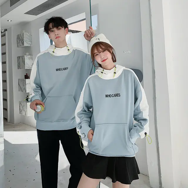 New Contrast Color Stitching Letter Pullover Hooded Loose Sweater - Shop at LoveMi