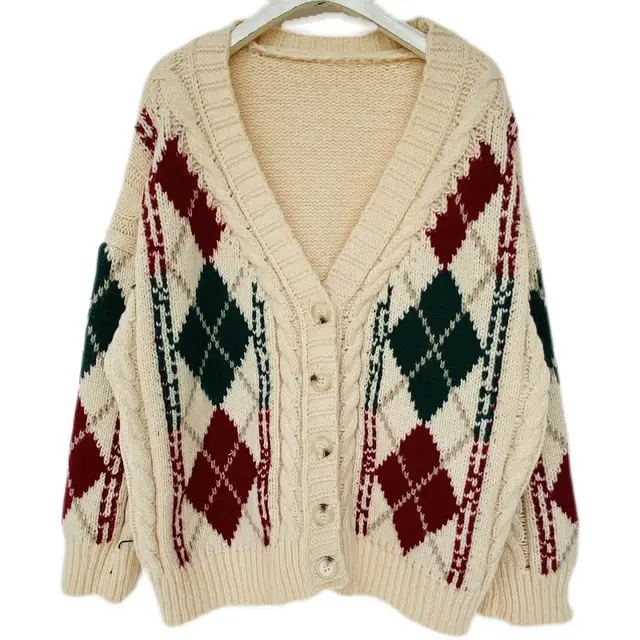 Diamond Twist Heavy Industry Temperament Retro Loose Lazy Knitted Sweater Rhomboid Twist Sweater - Shop at LoveMi