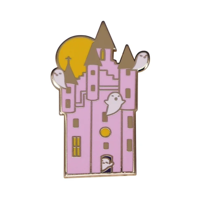 Haunted House Brooch Moon And Fan Castle Badge Gold - Shop at LoveMi