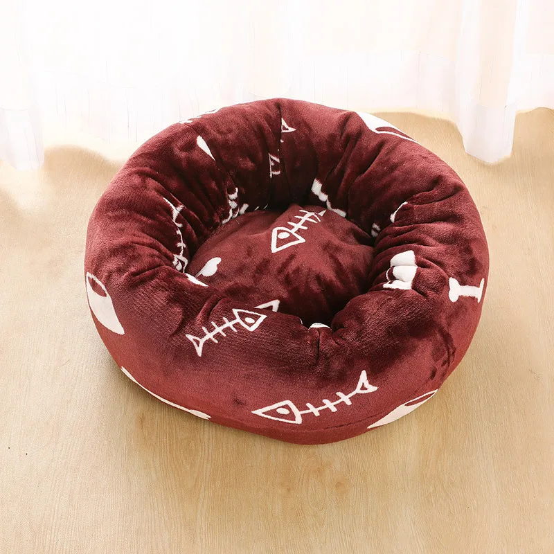 Autumn And Winter Thick Plush Round Pet Nest Mat Coffee Fish Bones And Blanket - Shop at LoveMi