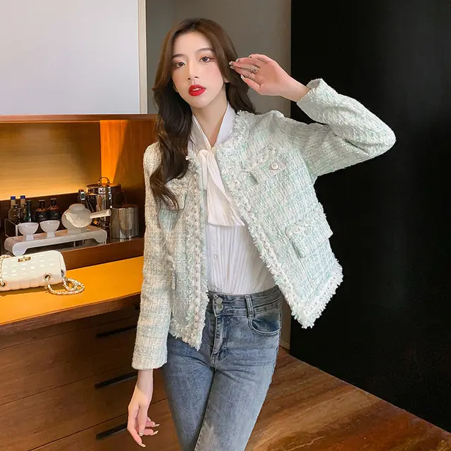 Women's Temperament Heavy Industry Beaded Long sleeved Short Top Green - Shop at LoveMi