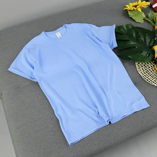 Solid Color Solid Color Bottoming Cotton Short sleeved Sky Blue - Shop at LoveMi