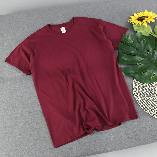 Solid Color Solid Color Bottoming Cotton Short sleeved Wine Red - Shop at LoveMi