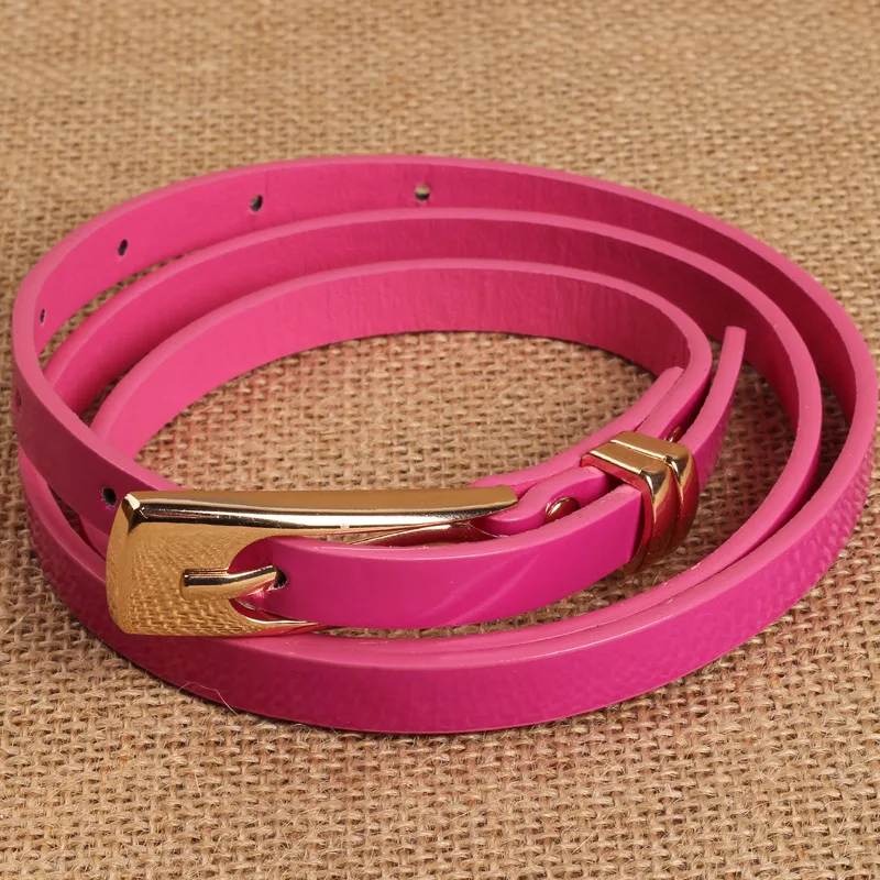 Women's Decorative Belt Candy Color One-piece Dress With - Rose Red