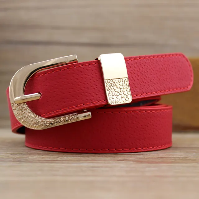Ladies Wide Pigskin Belt Pin Buckle Two piece Set Red - Shop at LoveMi