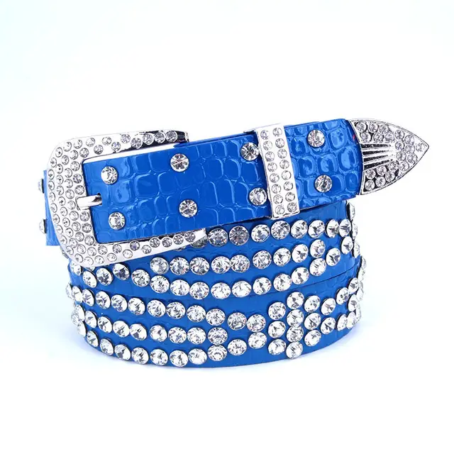Women's Belt With Diamond studded Leather Wide Jeans Blue - Shop at LoveMi