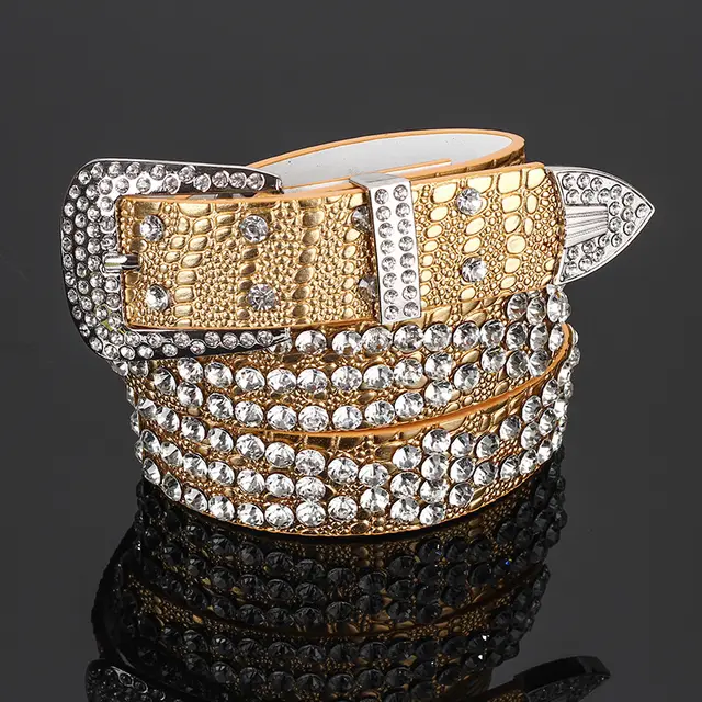 Women's Belt With Diamond studded Leather Wide Jeans Gold - Shop at LoveMi