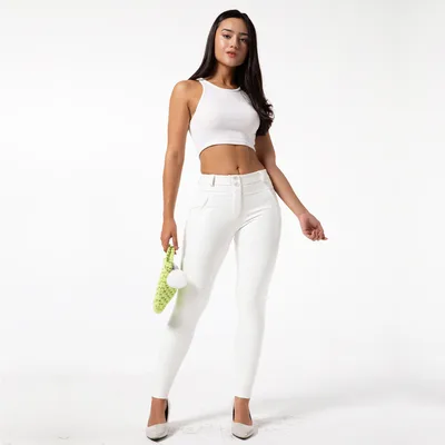 Women's PU Leather Pants Elastic Mid waist Plus Velvet Leggings White - Shop at LoveMi