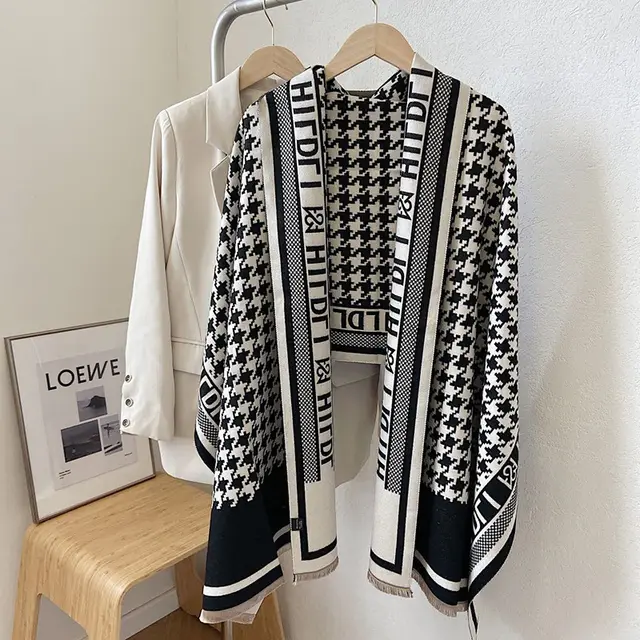 Scarf Female Houndstooth Letters Spring And Summer Dual use Shawl Black - Shop at LoveMi