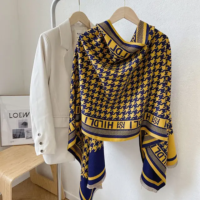 Scarf Female Houndstooth Letters Spring And Summer Dual use Shawl Yellow - Shop at LoveMi