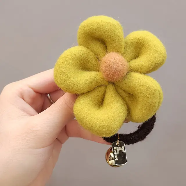 Flower Hair Circle Plush Leather Case Yellow - Shop at LoveMi