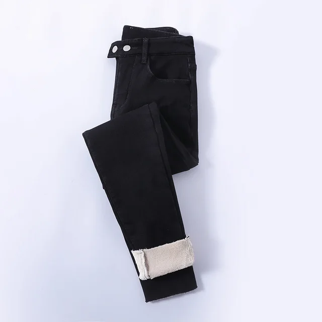 Women's Fashion Thickened High Waist Jeans Plus Velvet Black - Shop at LoveMi