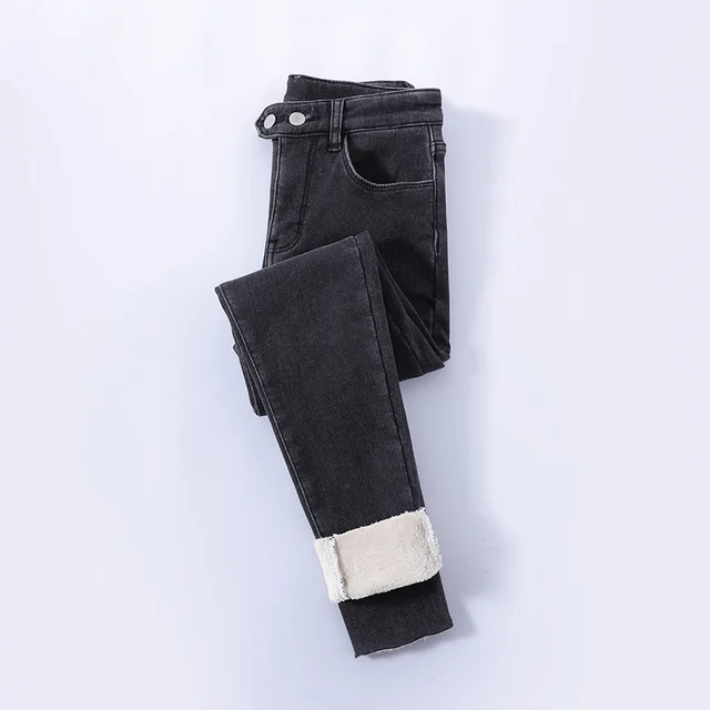 Women's Fashion Thickened High Waist Jeans Velvet Soot - Shop at LoveMi