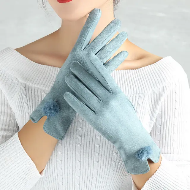 Suede Glove Warm Finger Gloves Blue - Shop at LoveMi