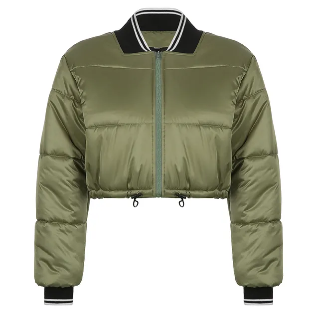 Women's Contrast Color Lapel Short Loose Cotton Jacket Green - Shop at LoveMi