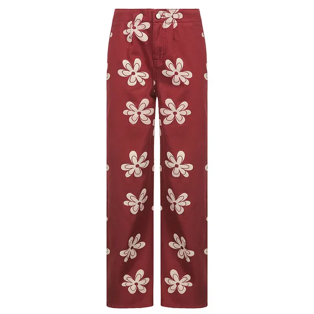 Fashion Printed Sexy Low rise Wide leg Jeans Women Red - Shop at LoveMi