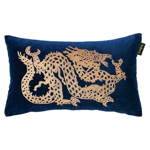 Embroidery Throw Pillow Sofa Cushion Living Room Chair Backrest Office Dark Blue Dragon - Shop at LoveMi
