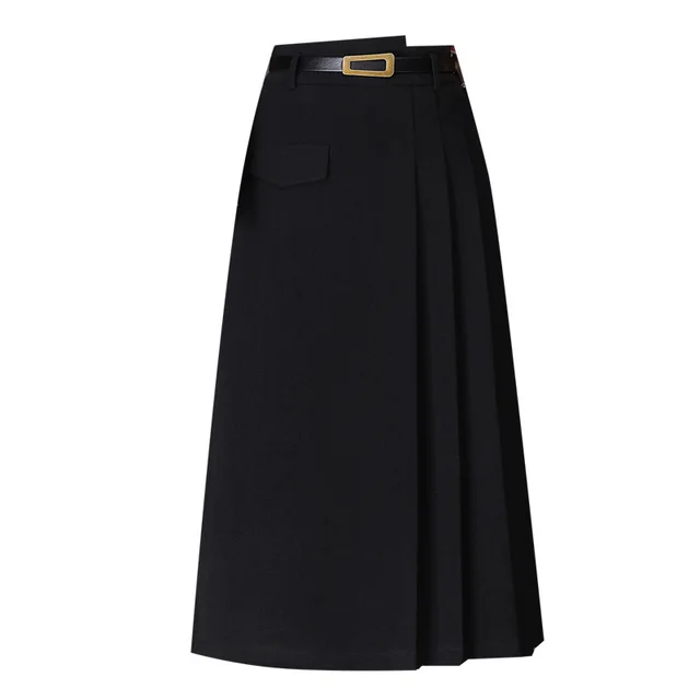 Women's Slim A line Pleated Skirt Mid length Skirt Black - Shop at LoveMi