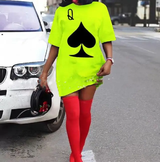 Playing Card Pattern Plus Size T Shirt Skirt Fluorescent Color - Shop at LoveMi