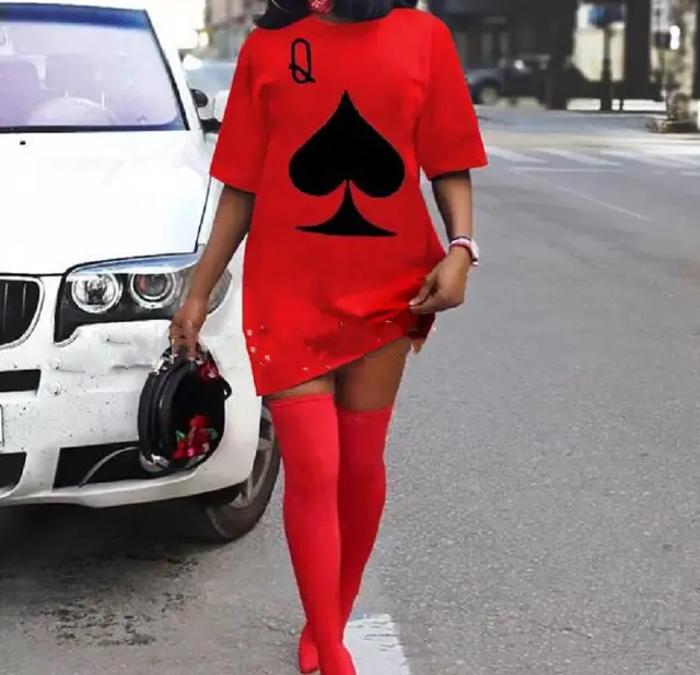 Playing Card Pattern Plus Size T Shirt Skirt Red - Shop at LoveMi