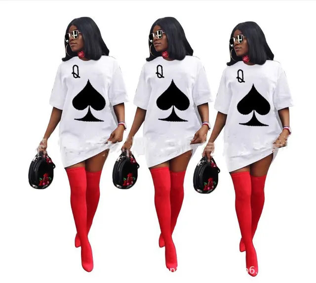 Playing Card Pattern Plus Size T Shirt Skirt White - Shop at LoveMi