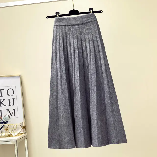 Autumn And Winter High Waist Knitted Skirt Women Mid length Grey - Shop at LoveMi
