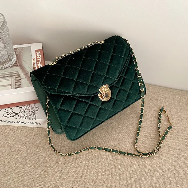 Lattice Chain Shoulder Messenger Bag Small Square Tide Green - Shop at LoveMi