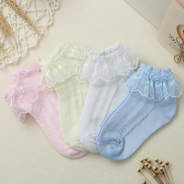 Girls Fashion Socks Summer Thin Lace 3White Plus 2Yellow - Shop at LoveMi