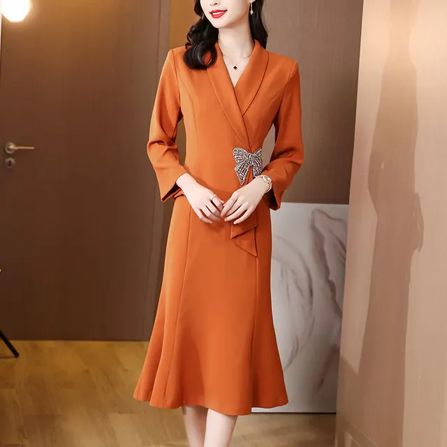 Royal Sister Style Beaded Professional Stitching Midi Skirt Orange - Shop at LoveMi