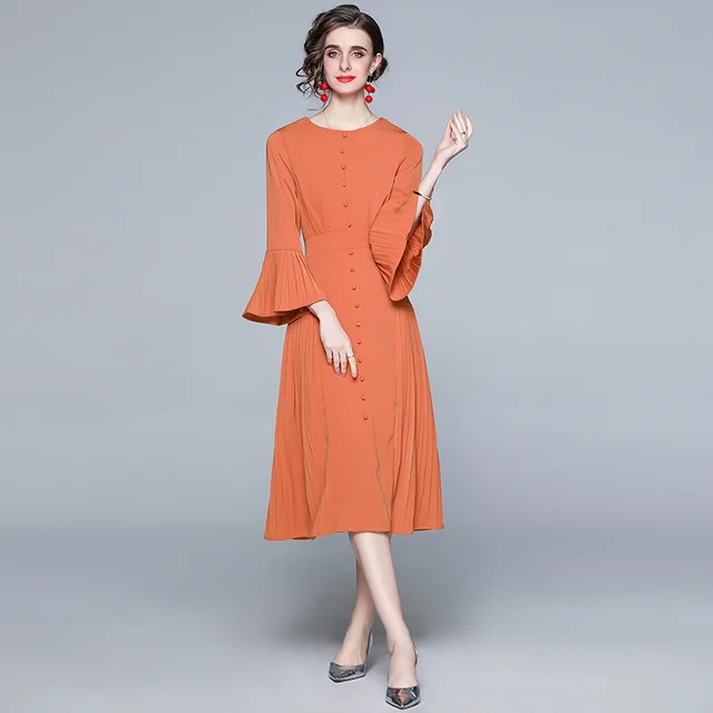 Fashion Slim fit Flared Sleeve Midi Skirt Orange - Shop at LoveMi