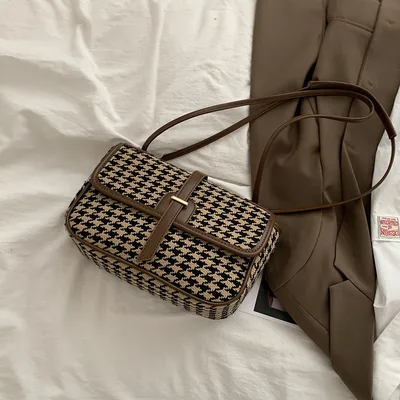Houndstooth Small Square Bag Women's Trendy Fashion Brown - Shop at LoveMi