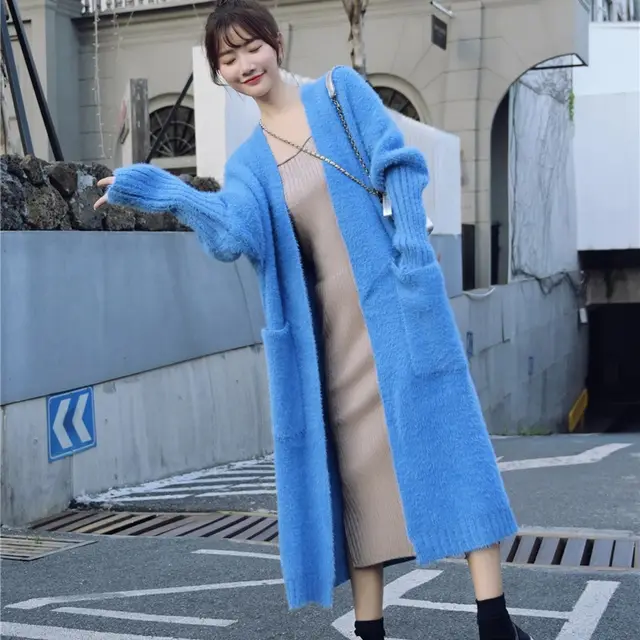 Fashion Loose Knit Jacket With Threaded Sleeves Blue - Shop at LoveMi