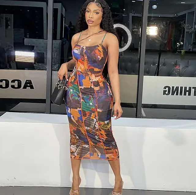 Summer Women's Sling Print Halter Dress Orange - Shop at LoveMi