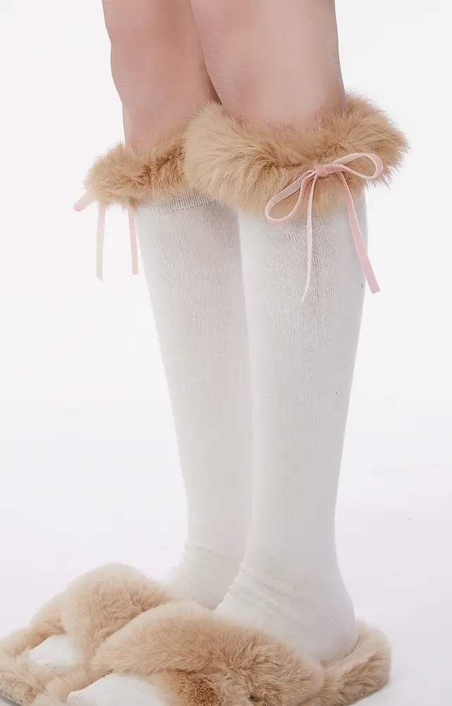 Real Rabbit Fur Cute Plush Stockings In Tube All match Girl White - Shop at LoveMi