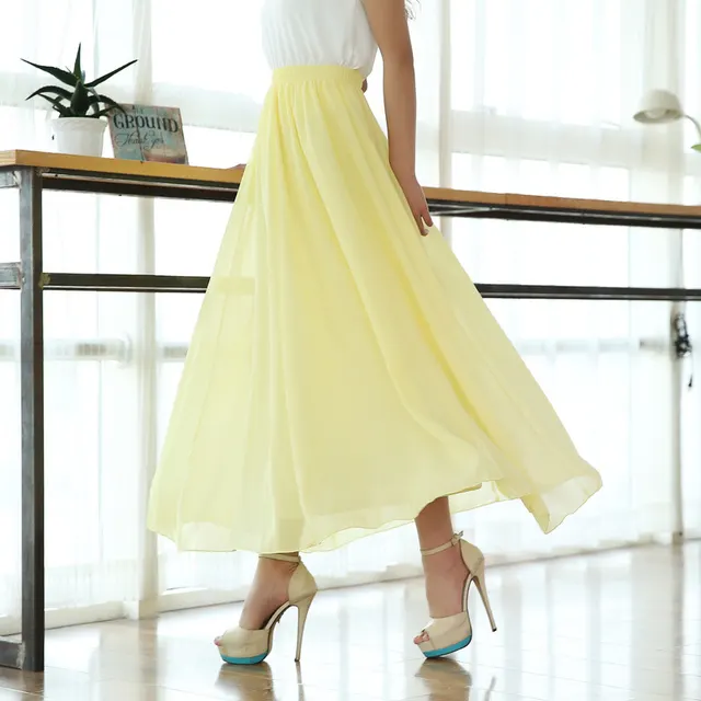 Ladies Chiffon Beach Mid length Skirt Yellow - Shop at LoveMi