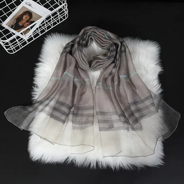 Silk Scarves Women's All match Plaid Scarf Classic Plaid Grey - Shop at LoveMi