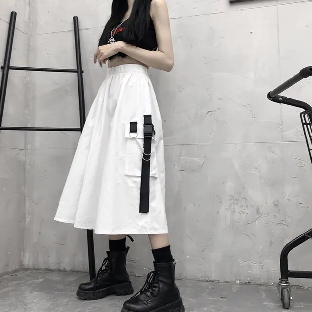 A line Skirt Autumn And Winter Skirt Women's Overalls Mid length High Waist White - Shop at LoveMi