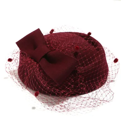 Trendy Women's Hats Fashion Veil Small Top Hats Wine Red - Shop at LoveMi