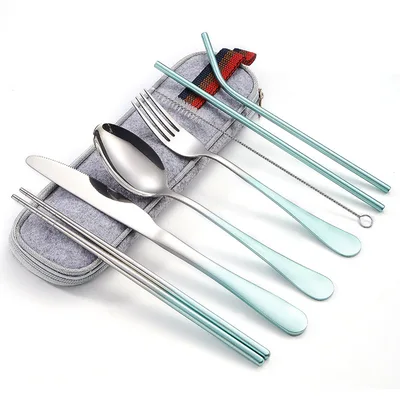 Stainless Steel Knife, Fork And Spoon Straw Set Green - Shop at LoveMi